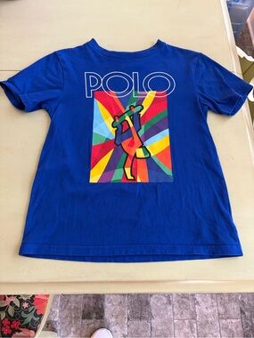 Ralph Lauren Blue Kids Polo Graphic Skateboarder Tee with Multicolor Print